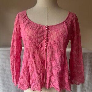 Vintage Betsey Johnson Pink Lace Pearl Buttoned Top